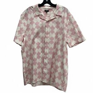 Express Pink & White Geometric Print Button-Up Blouse – Size XL – 99% Cotton